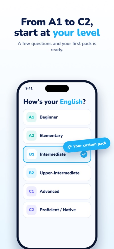 Choosing an English level from A1 to C2